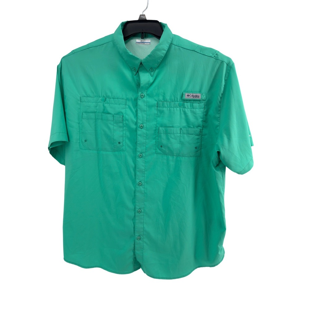 Columbia PFG Fishing Shirt Mens XXL Green Short Sleeve‎ Omni-Shade Vented